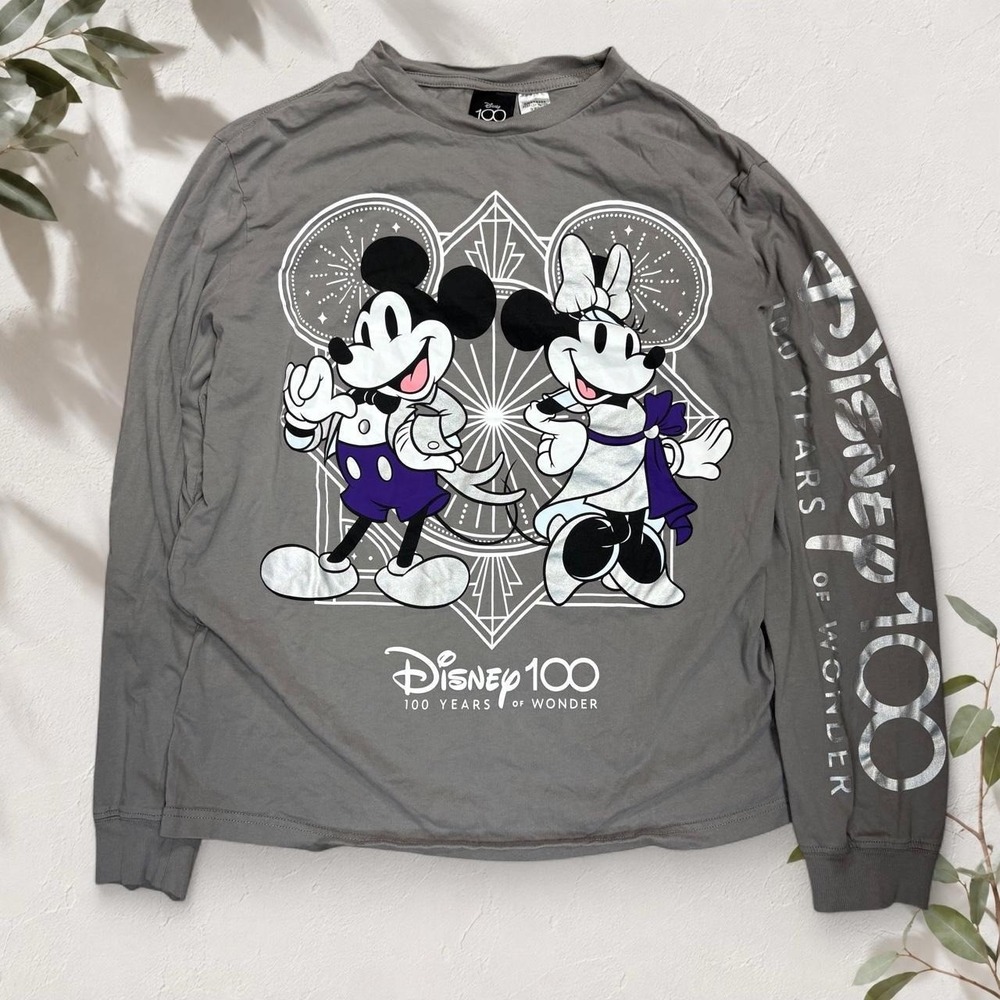 Disney 100 Years of Wonder Mickey & Minnie Gray Long Sleeve Shirt